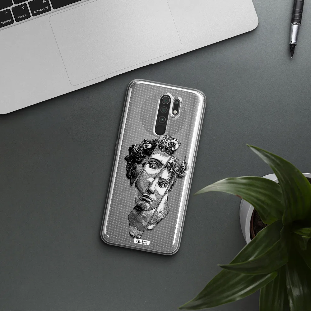 a drawing of a head of a man Xiaomi Redmi 9 Clear TPU Case