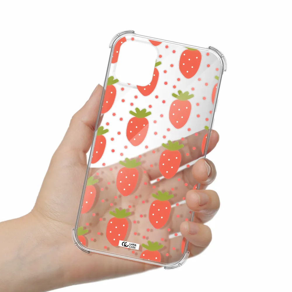 a pattern of strawberries on a white background Apple iPhone 11 Clear PC Case