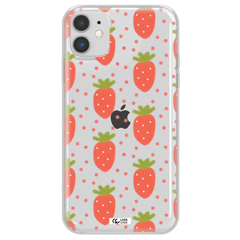 a pattern of strawberries on a white background Apple iPhone 11 Clear TPU Case