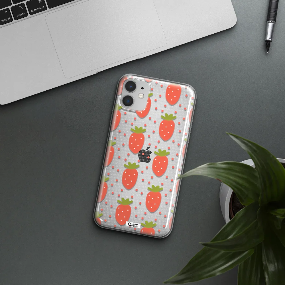 a pattern of strawberries on a white background Apple iPhone 11 Clear TPU Case