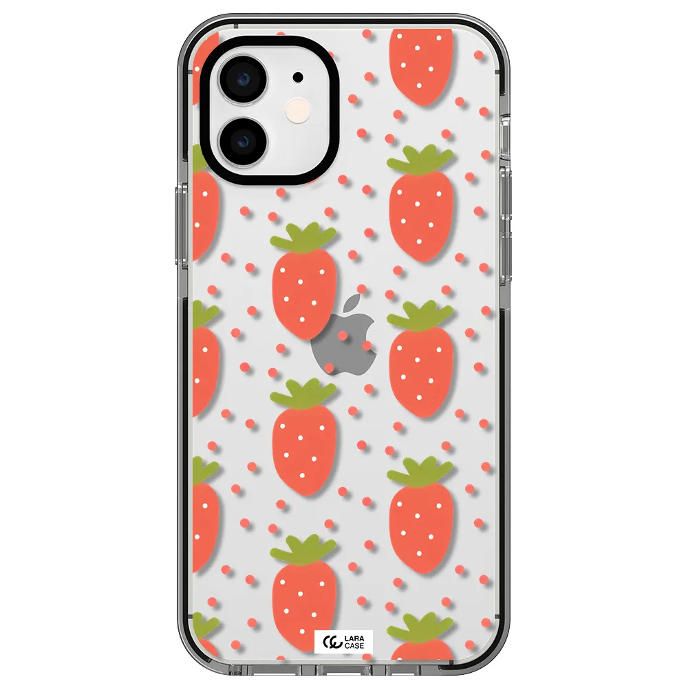 a pattern of strawberries on a white background Apple iPhone 11 impact black border Case