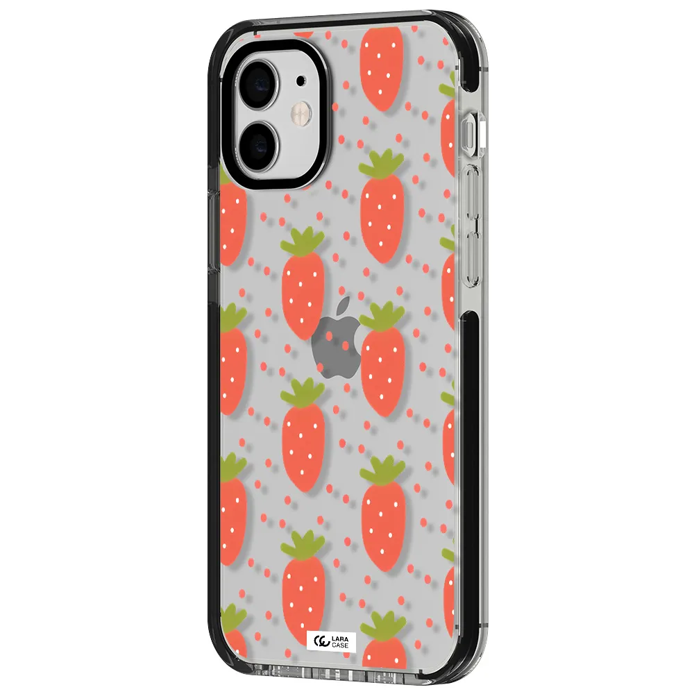 a pattern of strawberries on a white background Apple iPhone 11 impact black border Case