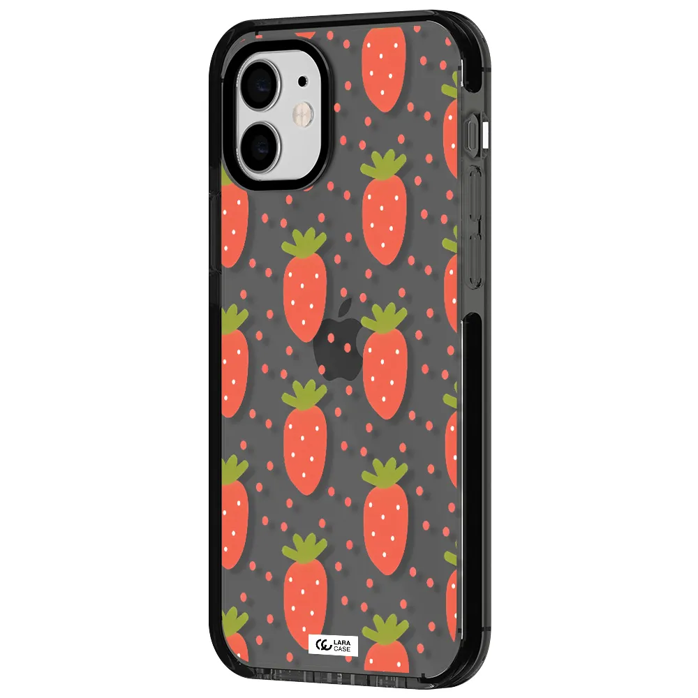 a pattern of strawberries on a white background Apple iPhone 11 impact Smoke Black Case