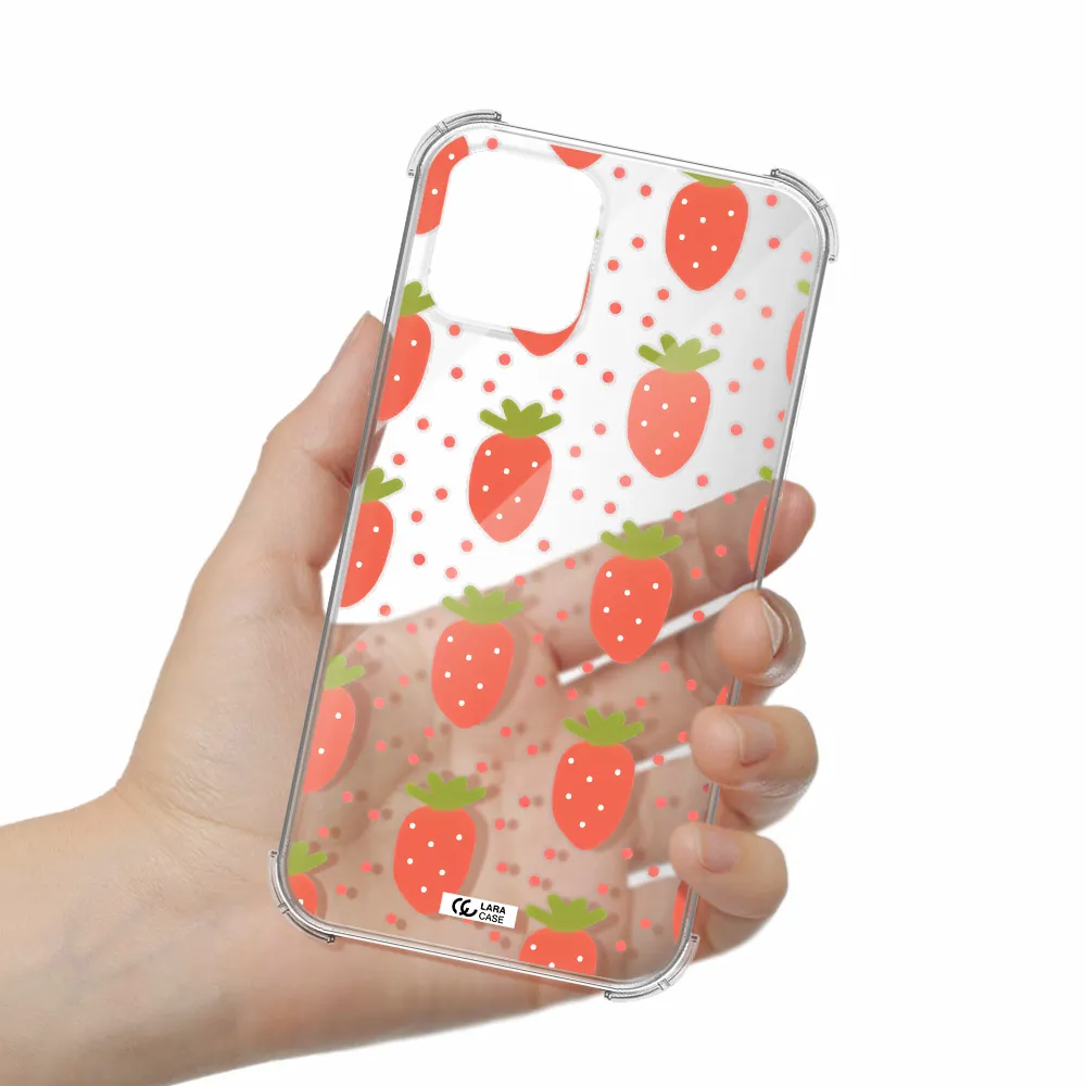 a pattern of strawberries on a white background Apple iPhone 11 pro Clear PC Case