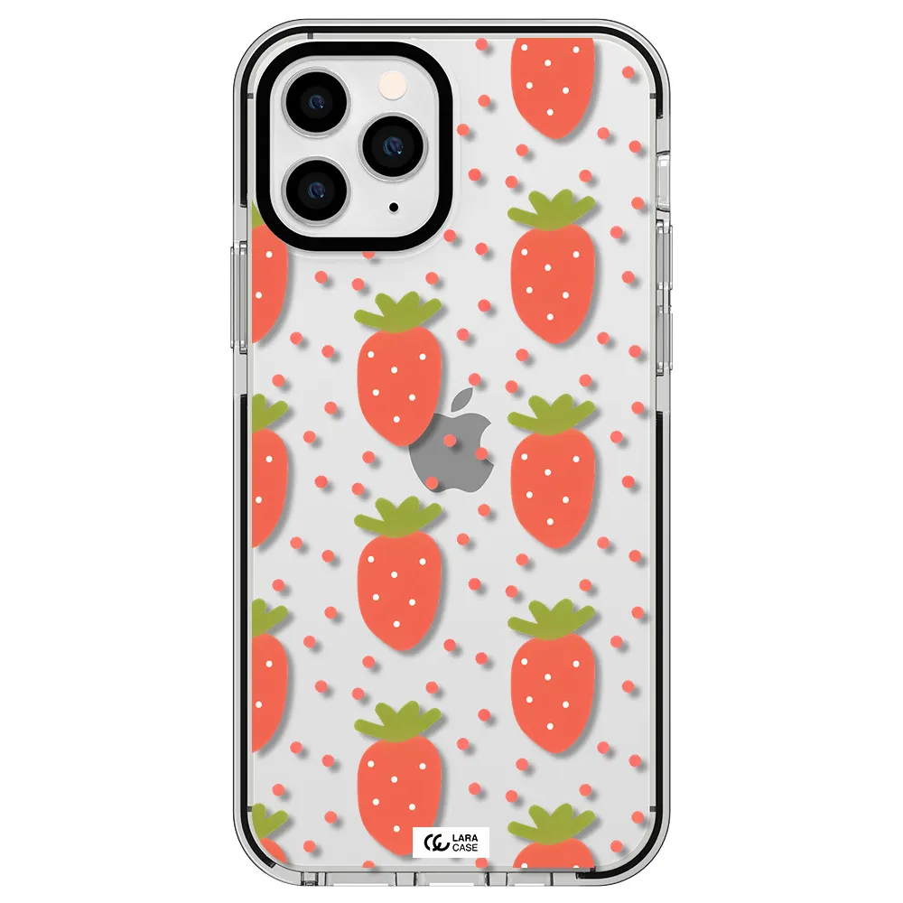 a pattern of strawberries on a white background Apple iPhone 11 pro impact black border Case