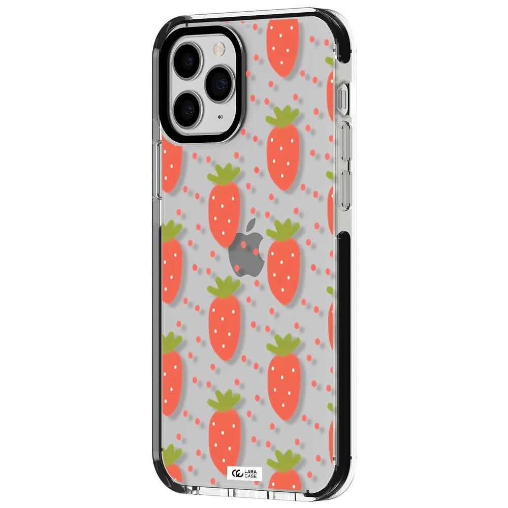 a pattern of strawberries on a white background Apple iPhone 11 pro impact black border Case
