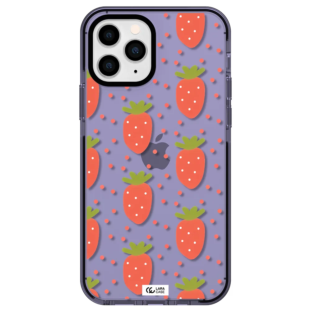 a pattern of strawberries on a white background Apple iPhone 11 pro impact Lilac Case