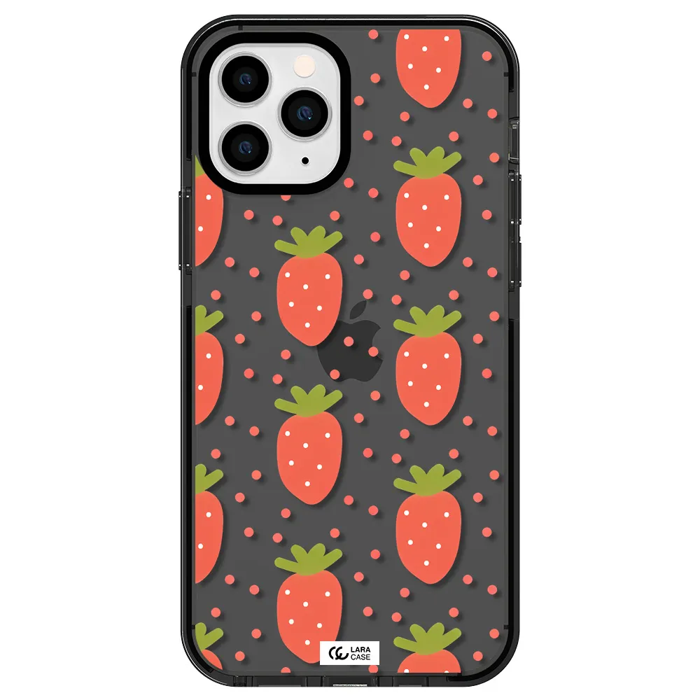 a pattern of strawberries on a white background Apple iPhone 11 pro impact Smoke Black Case