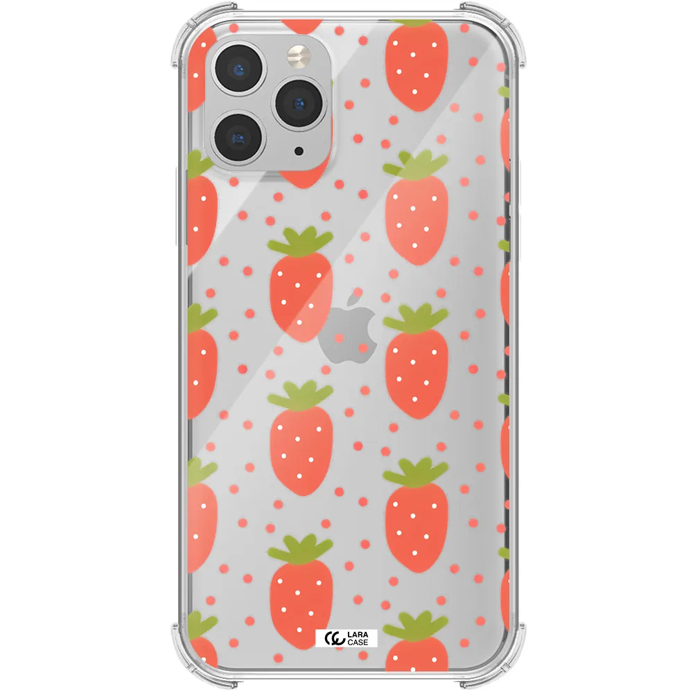 a pattern of strawberries on a white background Apple iPhone 11 pro max Clear PC Case