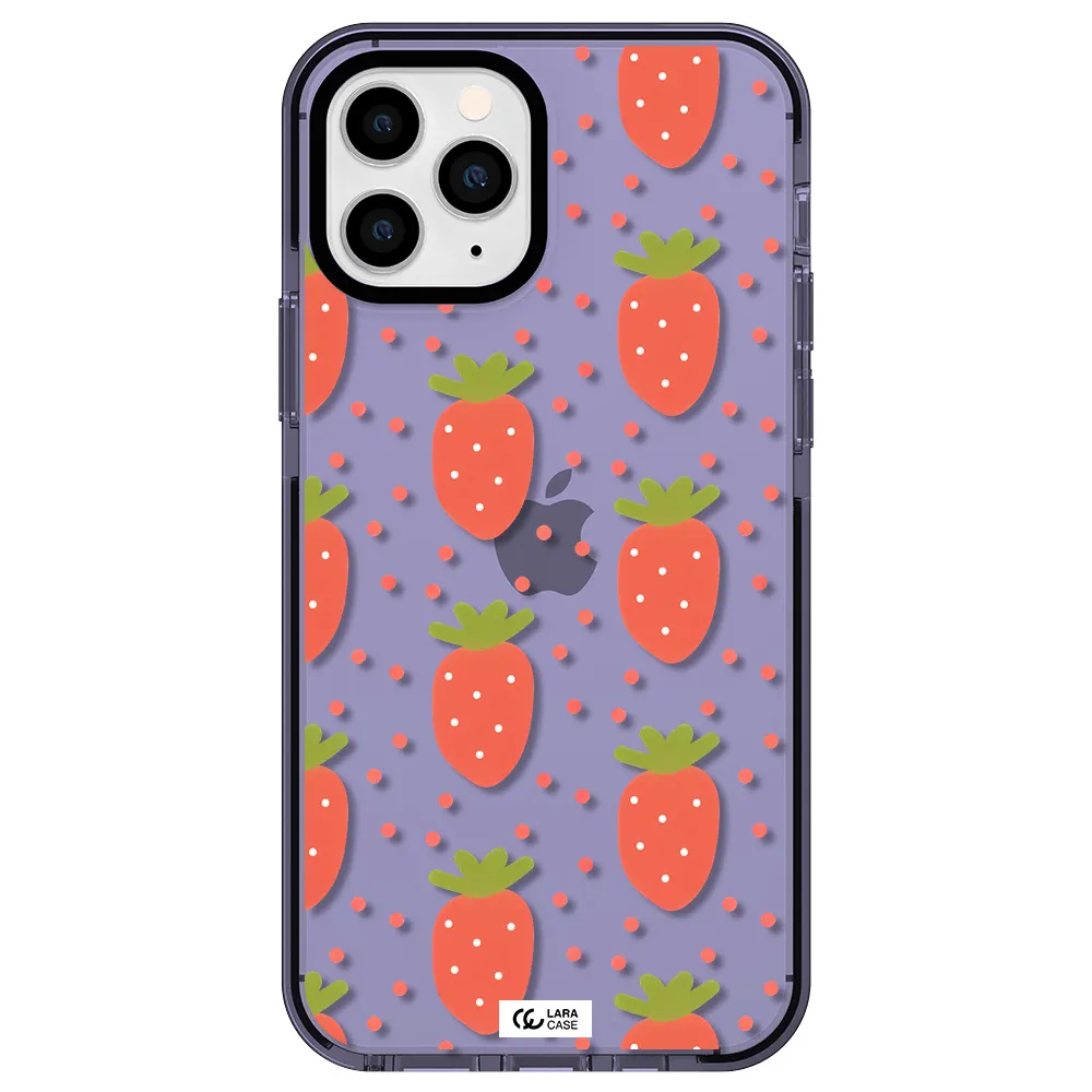 a pattern of strawberries on a white background Apple iPhone 11 pro max impact Lilac Case