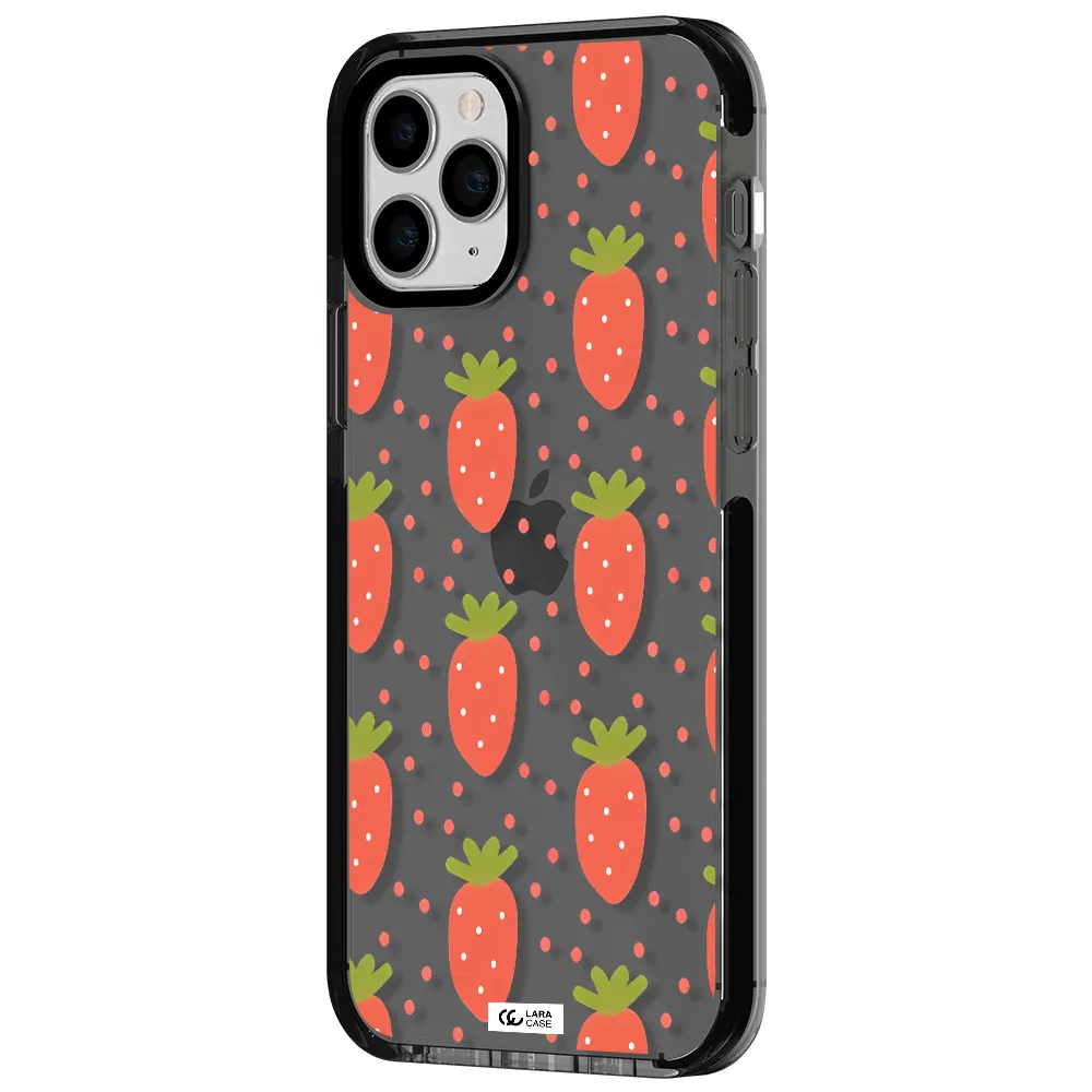a pattern of strawberries on a white background Apple iPhone 11 pro max impact Smoke Black Case