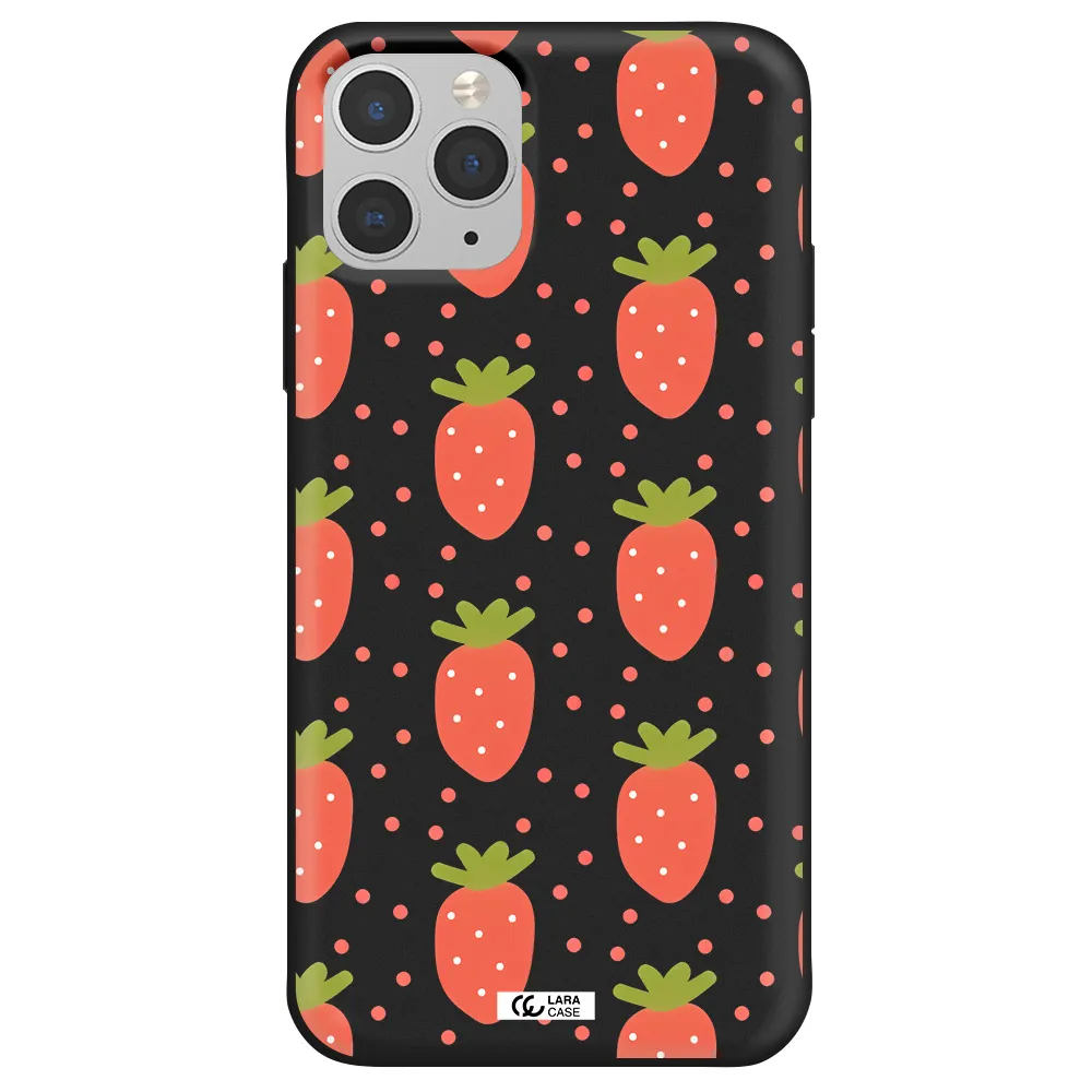 a pattern of strawberries on a white background Apple iPhone 11 pro max Silicone black Case