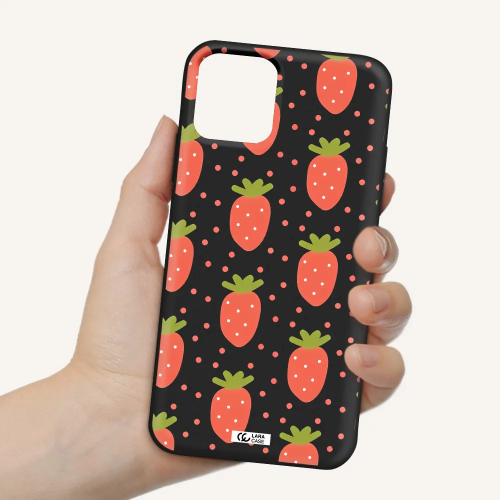 a pattern of strawberries on a white background Apple iPhone 11 pro Silicone black Case