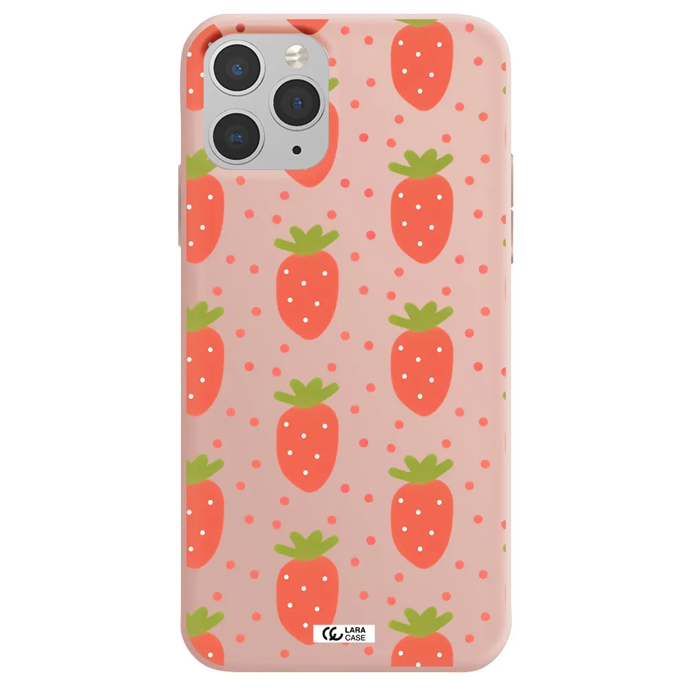 a pattern of strawberries on a white background Apple iPhone 11 pro Silicone pastel pink Case