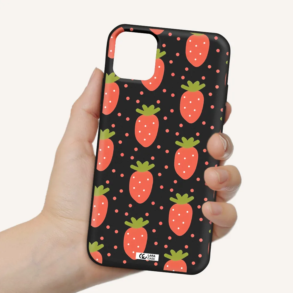 a pattern of strawberries on a white background Apple iPhone 11 Silicone black Case