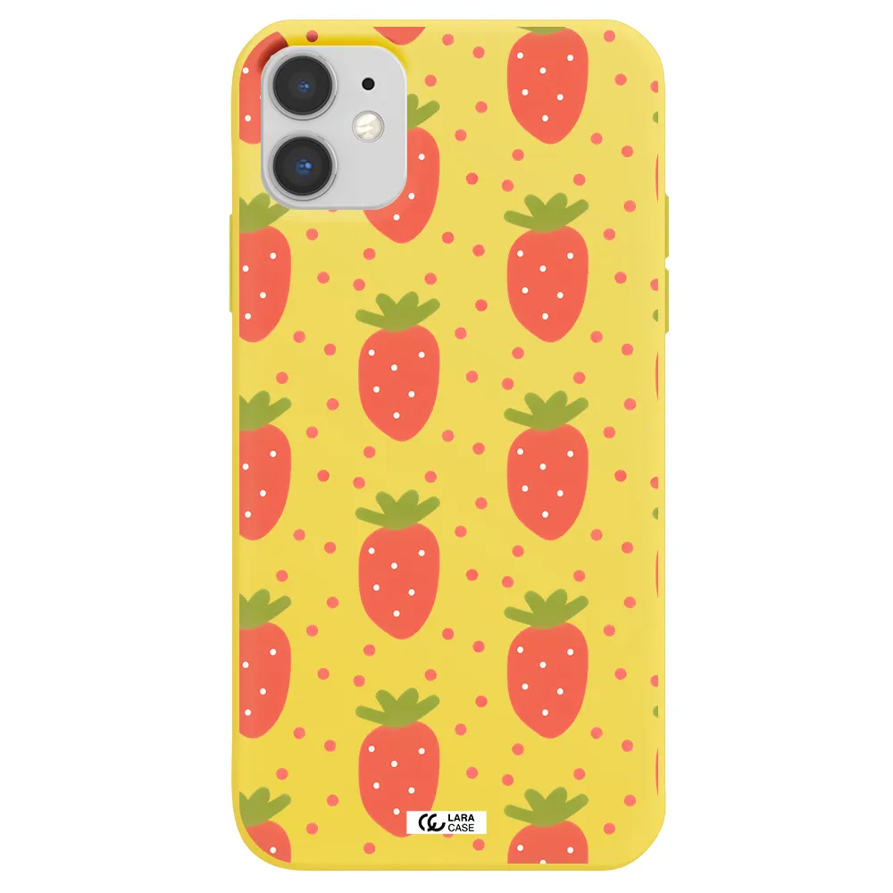 a pattern of strawberries on a white background Apple iPhone 11 Silicone canary yellow Case