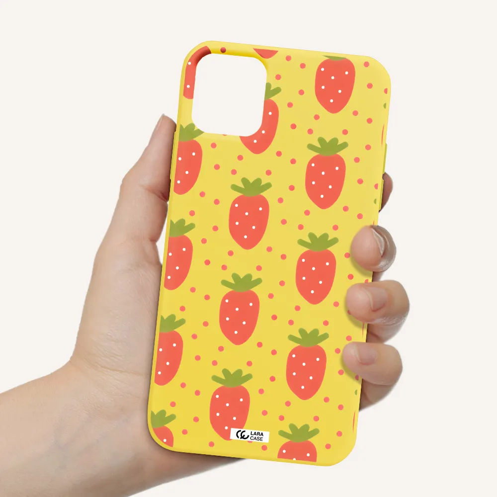 a pattern of strawberries on a white background Apple iPhone 11 Silicone canary yellow Case