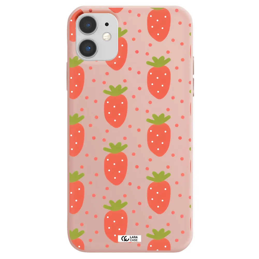 a pattern of strawberries on a white background Apple iPhone 11 Silicone pastel pink Case