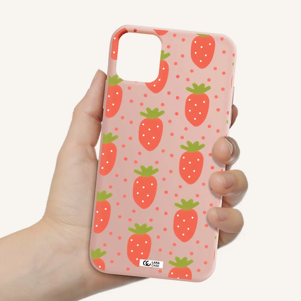 a pattern of strawberries on a white background Apple iPhone 11 Silicone pastel pink Case