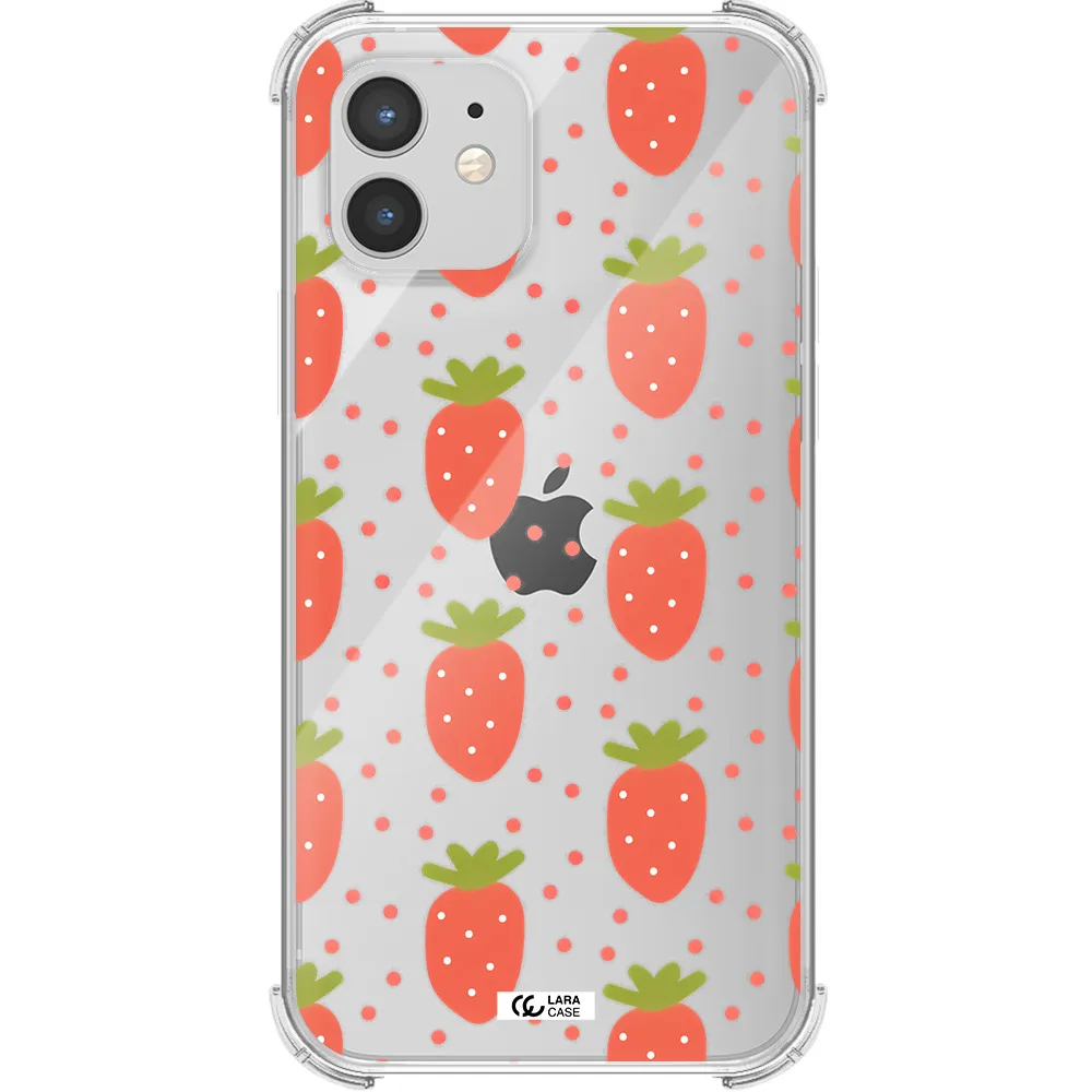 a pattern of strawberries on a white background Apple iPhone 12 Clear PC Case