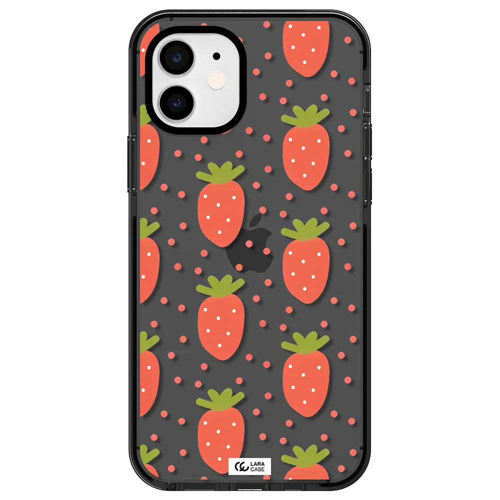 a pattern of strawberries on a white background Apple iPhone 12 impact Smoke Black Case