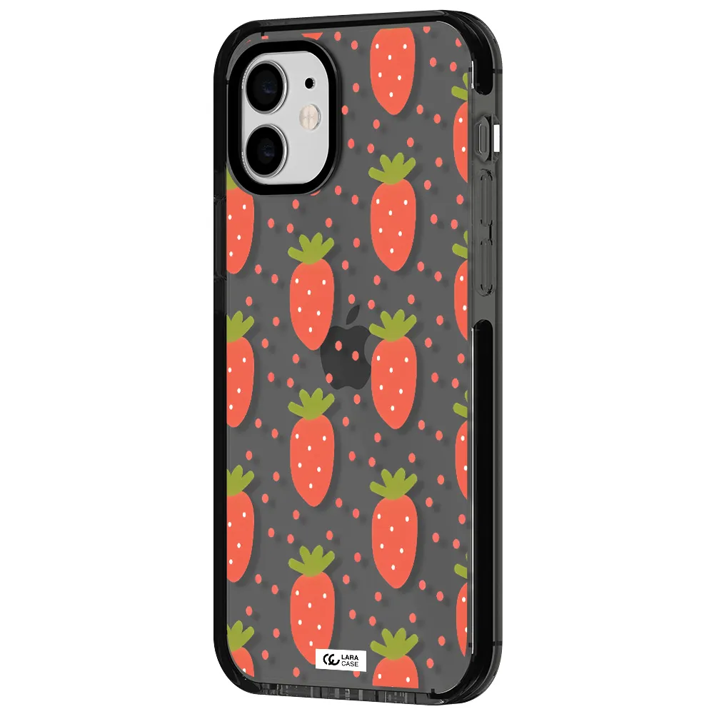 a pattern of strawberries on a white background Apple iPhone 12 impact Smoke Black Case