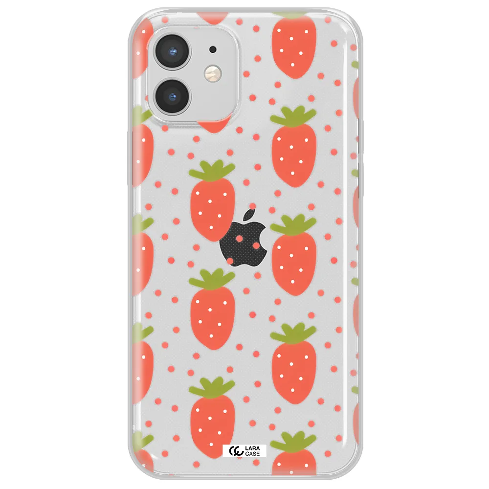 a pattern of strawberries on a white background Apple iPhone 12 mini Clear TPU Case