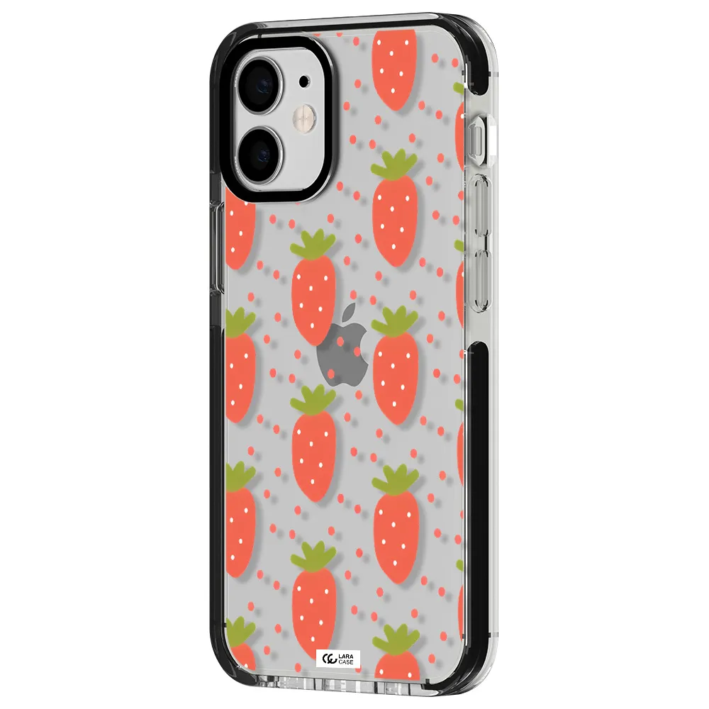 a pattern of strawberries on a white background Apple iPhone 12 mini impact black border Case