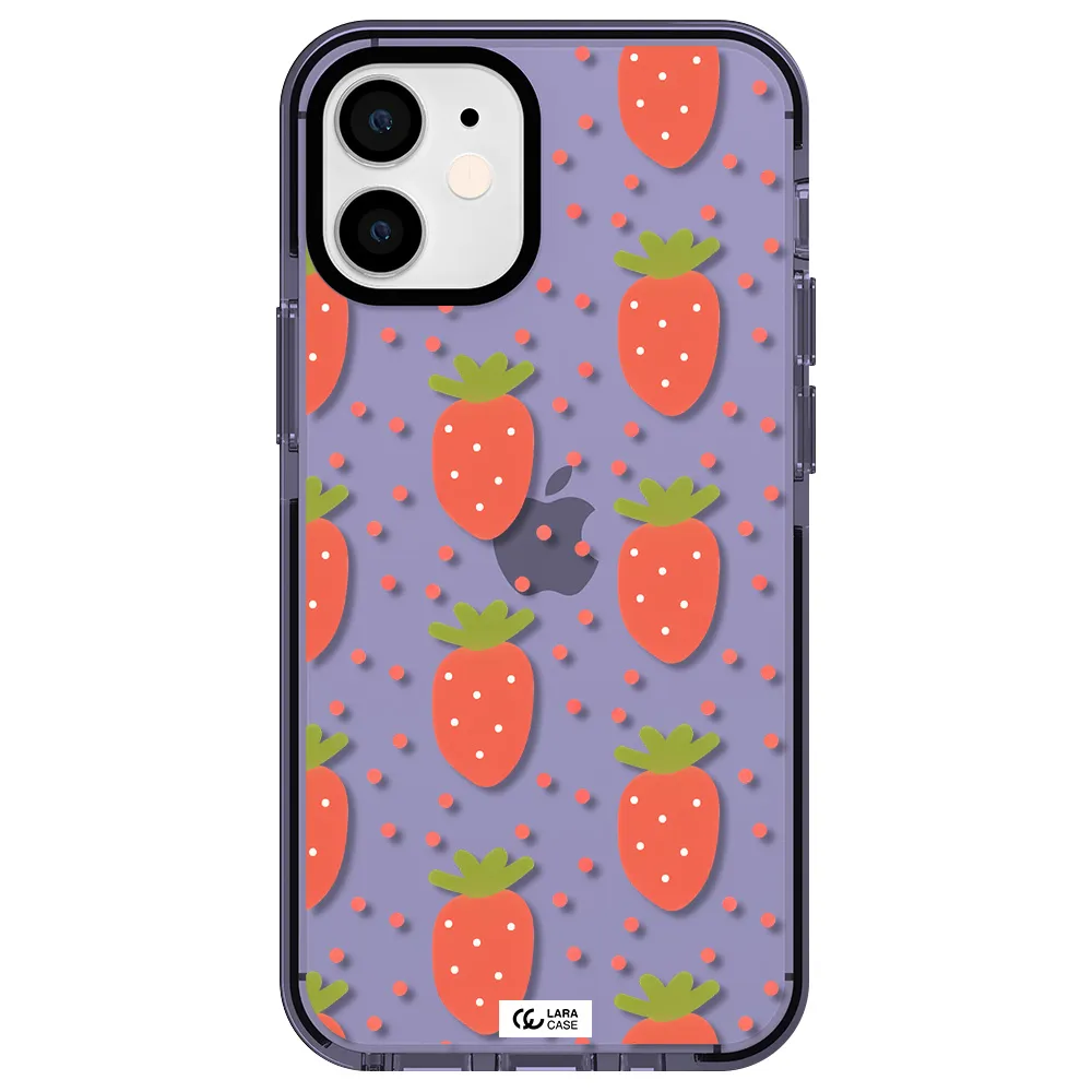a pattern of strawberries on a white background Apple iPhone 12 mini impact Lilac Case