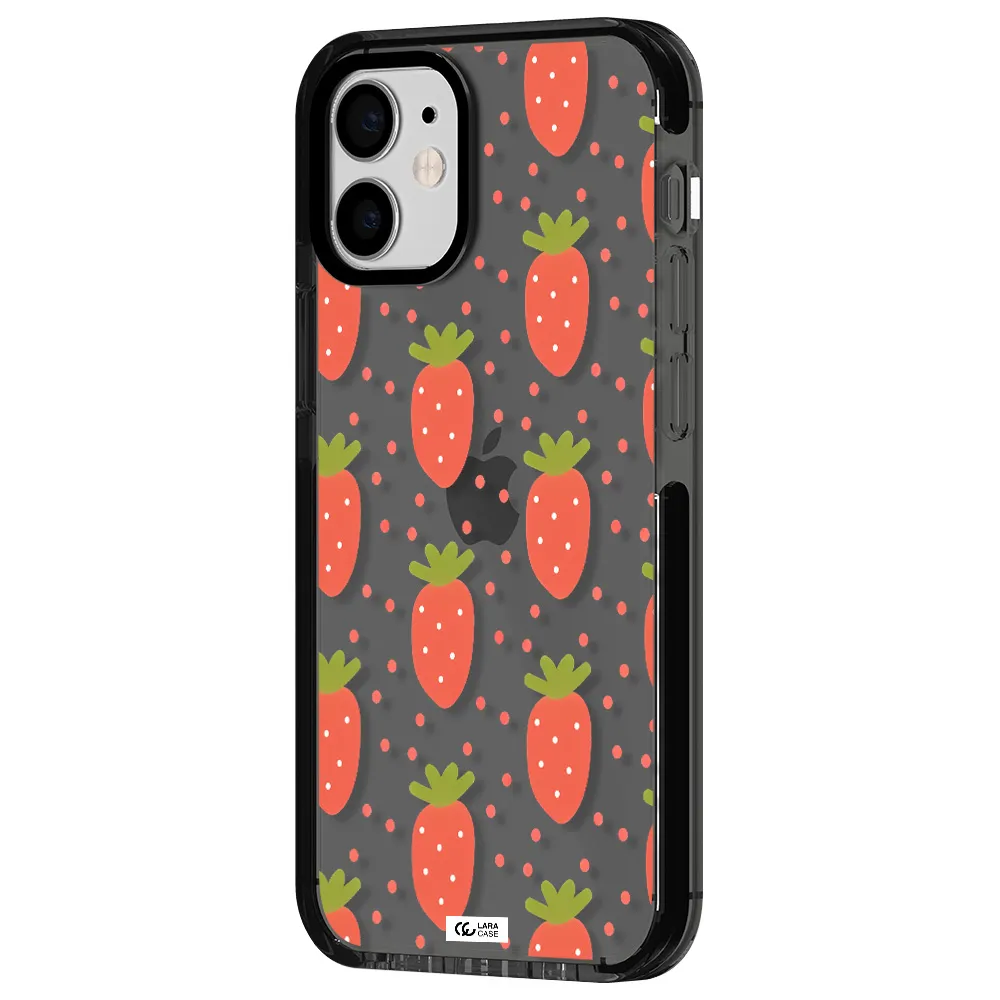 a pattern of strawberries on a white background Apple iPhone 12 mini impact Smoke Black Case