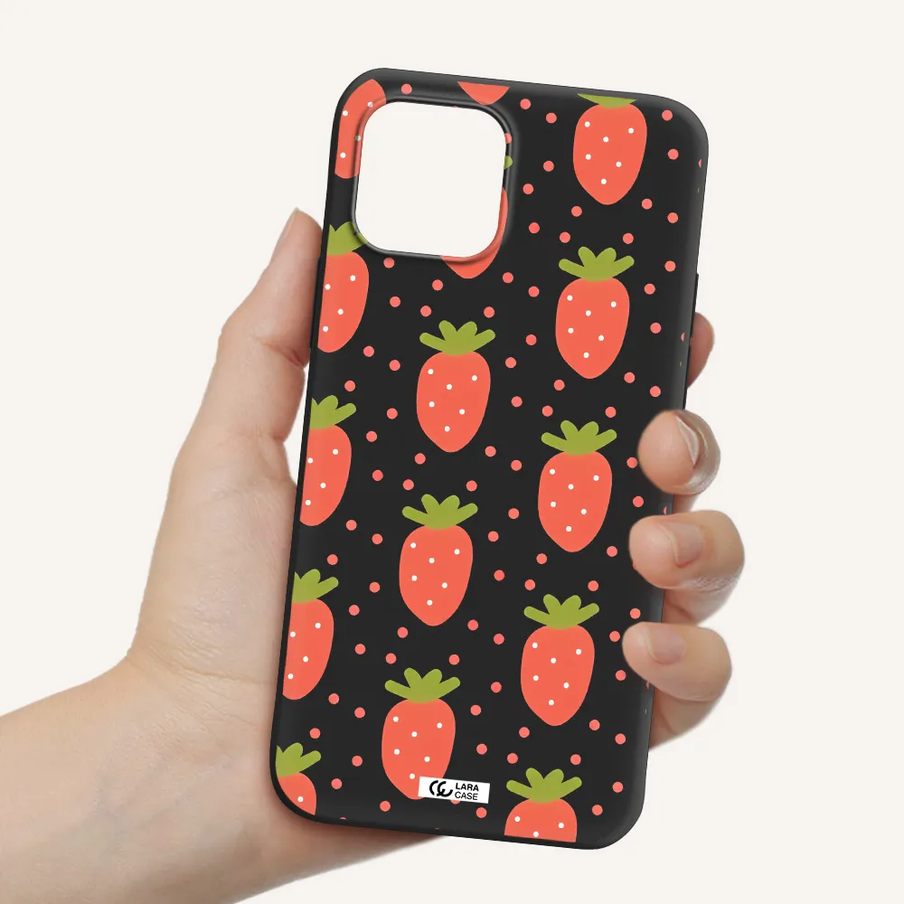 a pattern of strawberries on a white background Apple iPhone 12 mini Silicone black Case