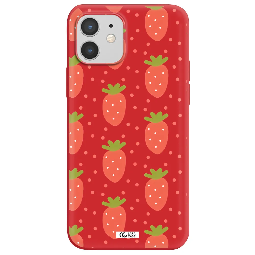 a pattern of strawberries on a white background Apple iPhone 12 mini Silicone Imperial Red Case