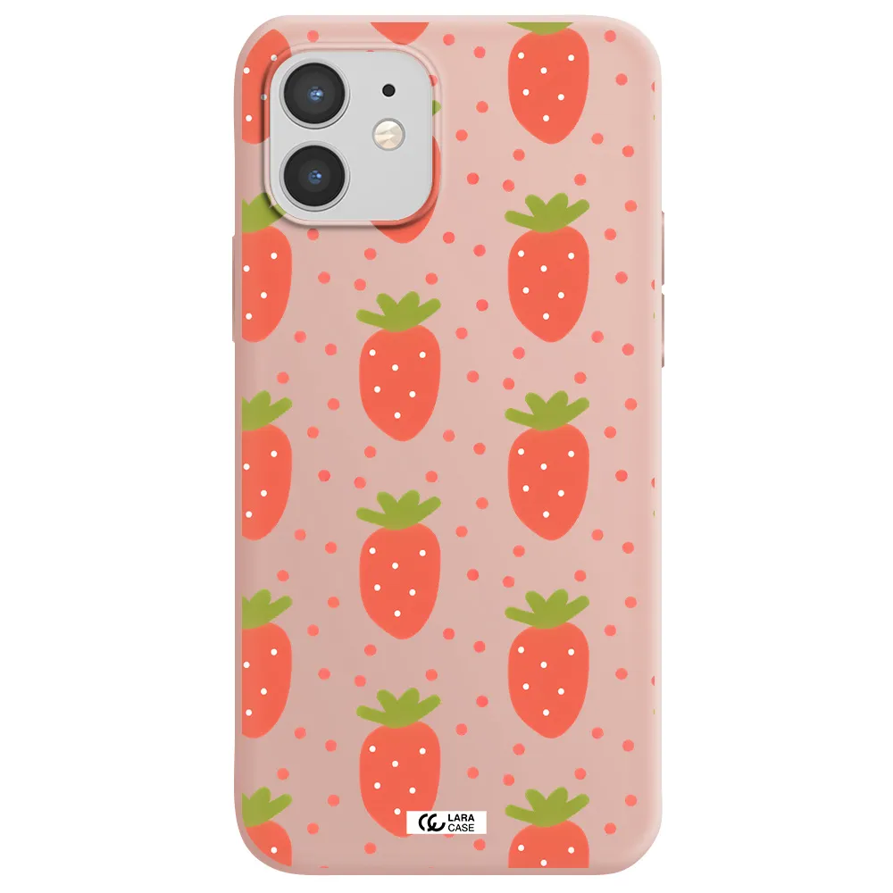 a pattern of strawberries on a white background Apple iPhone 12 mini Silicone pastel pink Case