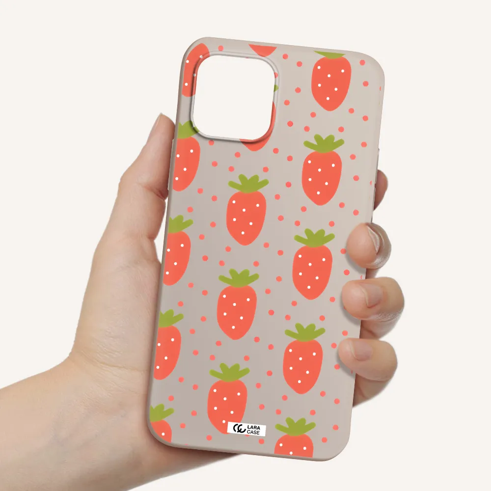 a pattern of strawberries on a white background Apple iPhone 12 mini Silicone Stone Case