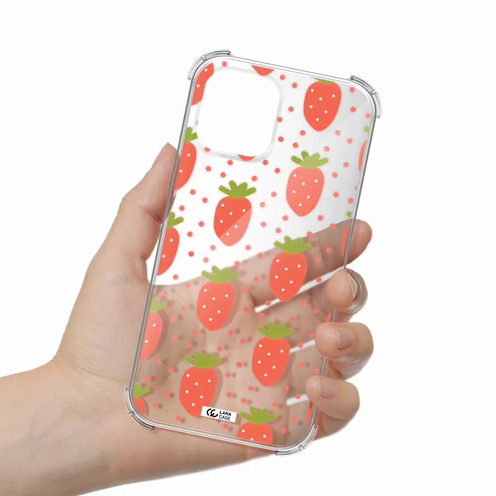 a pattern of strawberries on a white background Apple iPhone 12 pro Clear PC Case