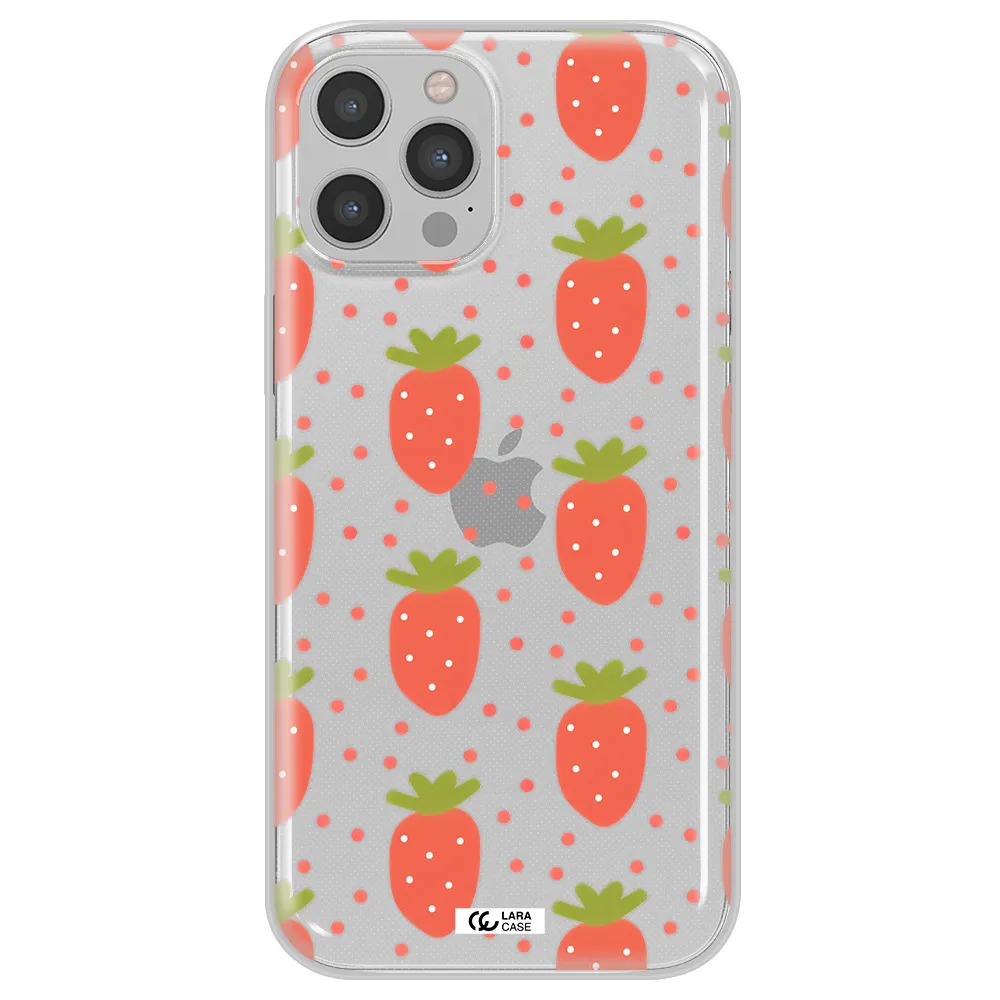 a pattern of strawberries on a white background Apple iPhone 12 pro Clear TPU Case
