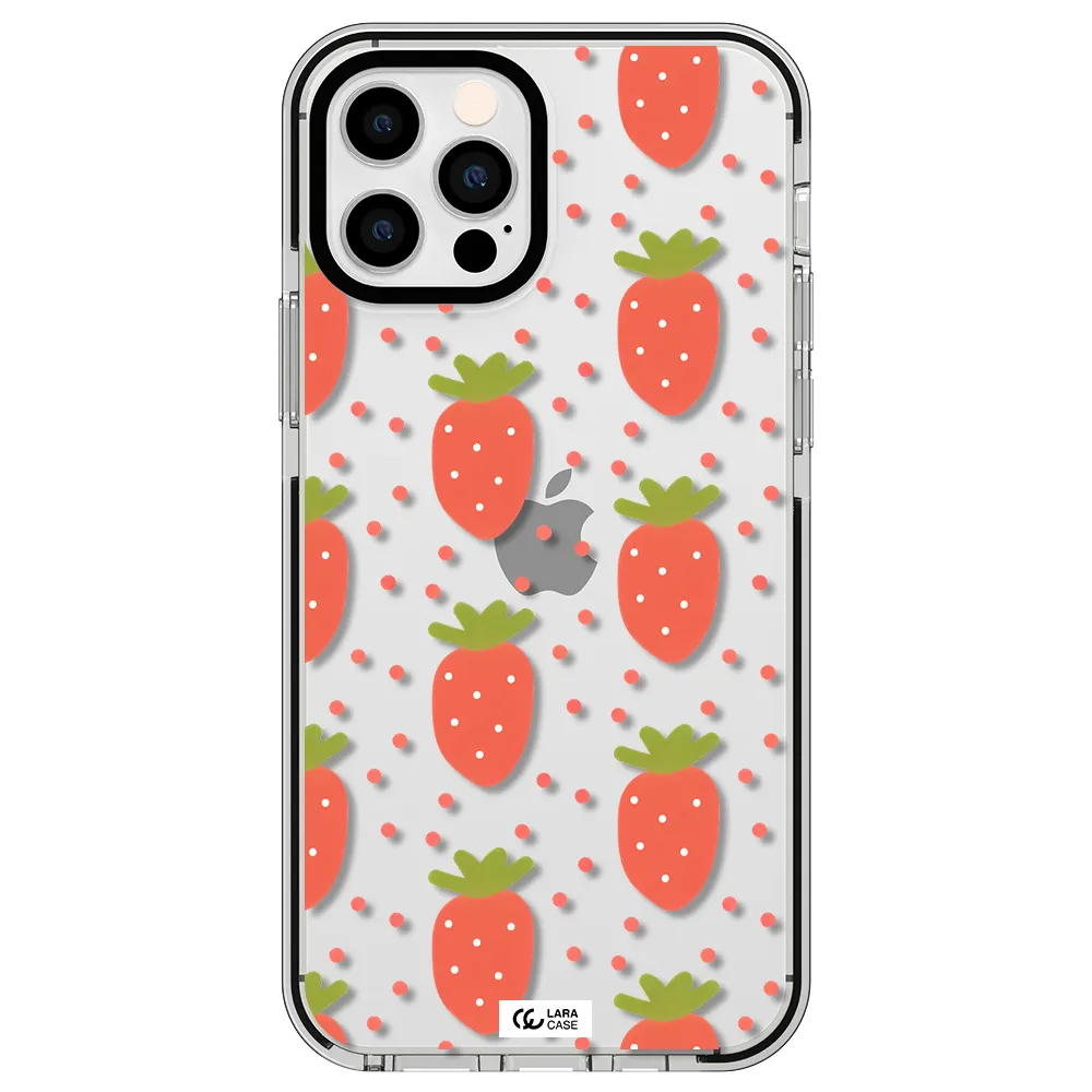 a pattern of strawberries on a white background Apple iPhone 12 pro impact black border Case