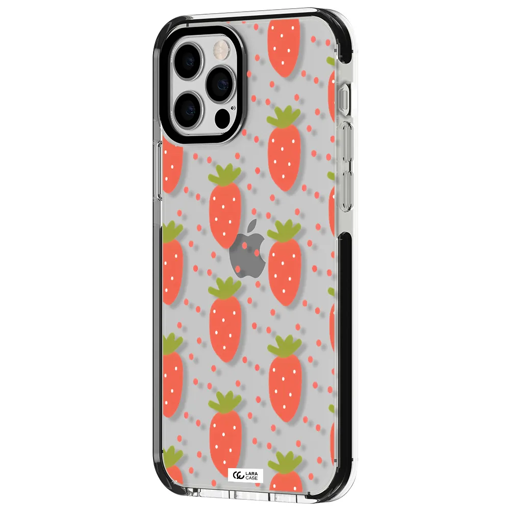 a pattern of strawberries on a white background Apple iPhone 12 pro impact black border Case