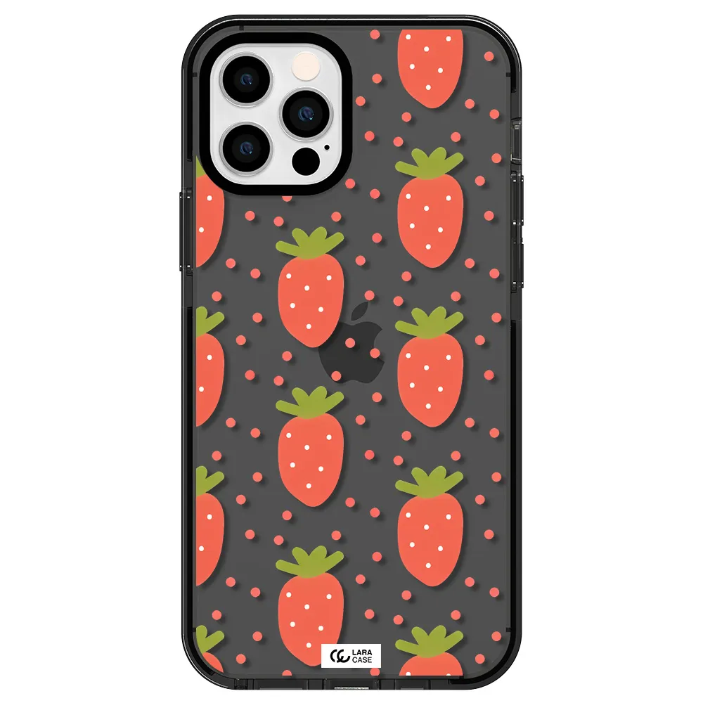 a pattern of strawberries on a white background Apple iPhone 12 pro impact Smoke Black Case