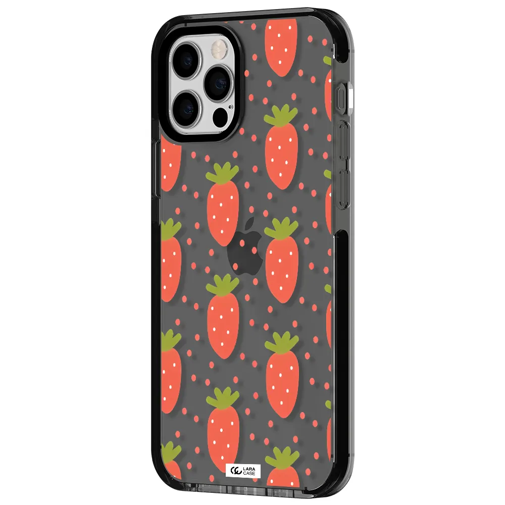 a pattern of strawberries on a white background Apple iPhone 12 pro impact Smoke Black Case