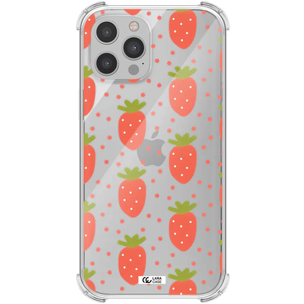 a pattern of strawberries on a white background Apple iPhone 12 pro max Clear PC Case