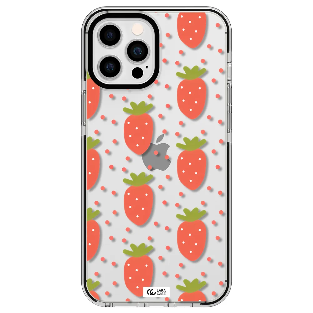 a pattern of strawberries on a white background Apple iPhone 12 pro max impact black border Case