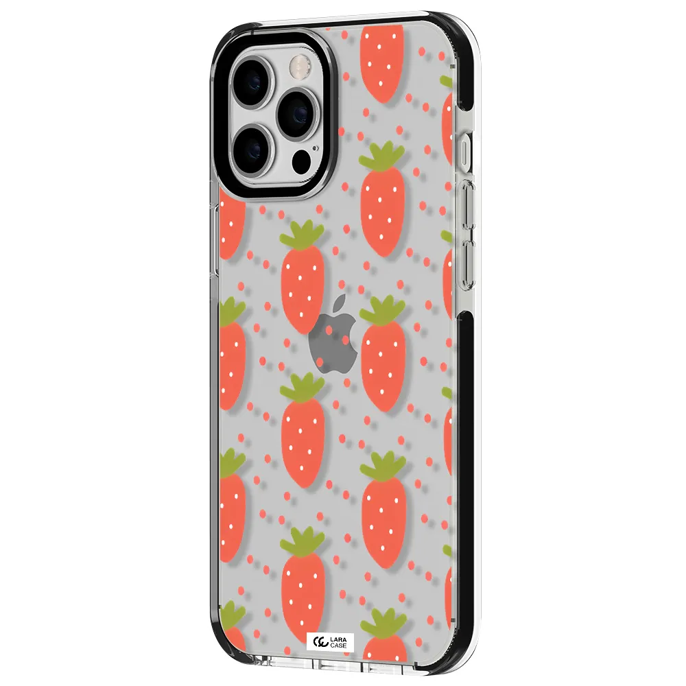 a pattern of strawberries on a white background Apple iPhone 12 pro max impact black border Case
