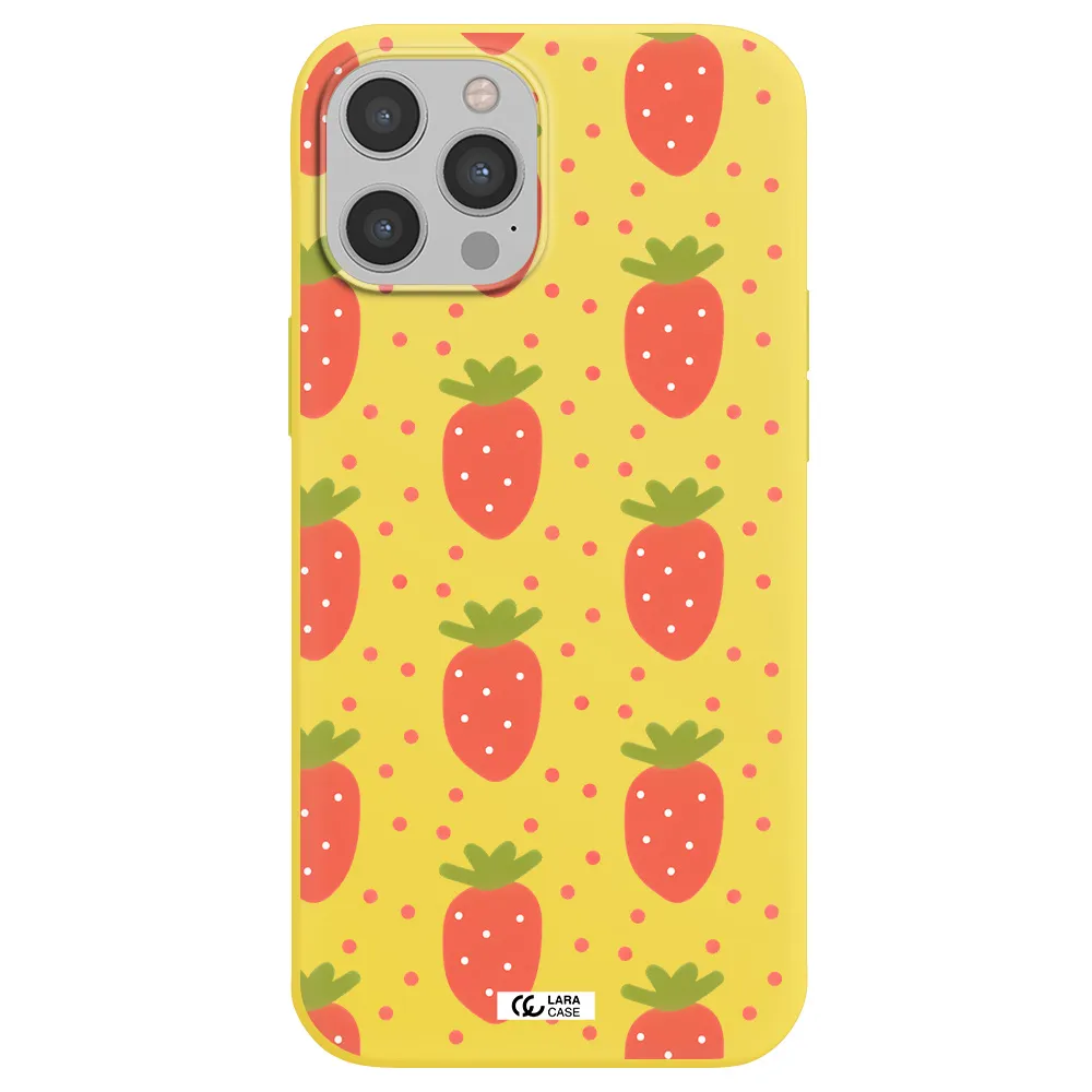 a pattern of strawberries on a white background Apple iPhone 12 pro max Silicone canary yellow Case