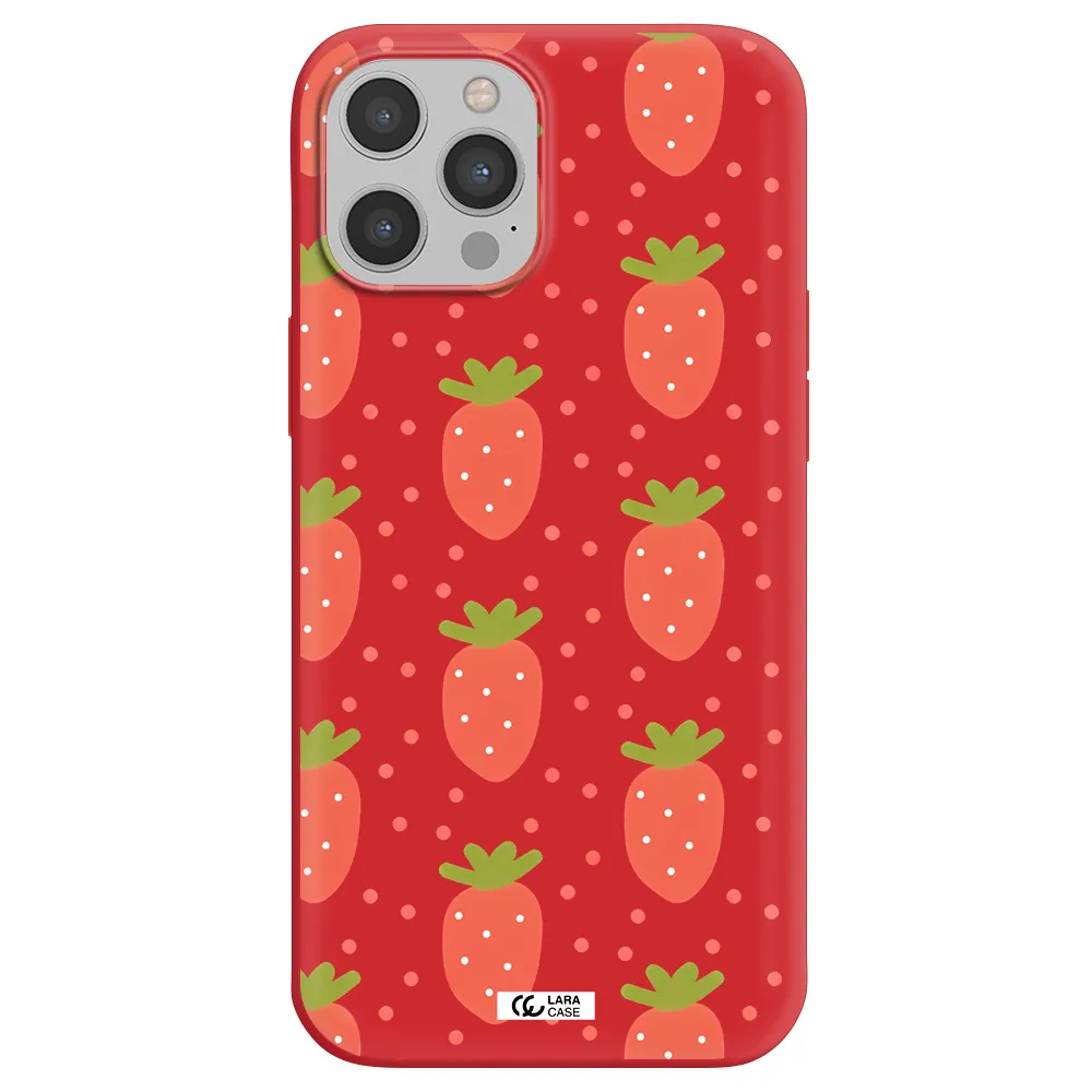 a pattern of strawberries on a white background Apple iPhone 12 pro max Silicone Imperial Red Case