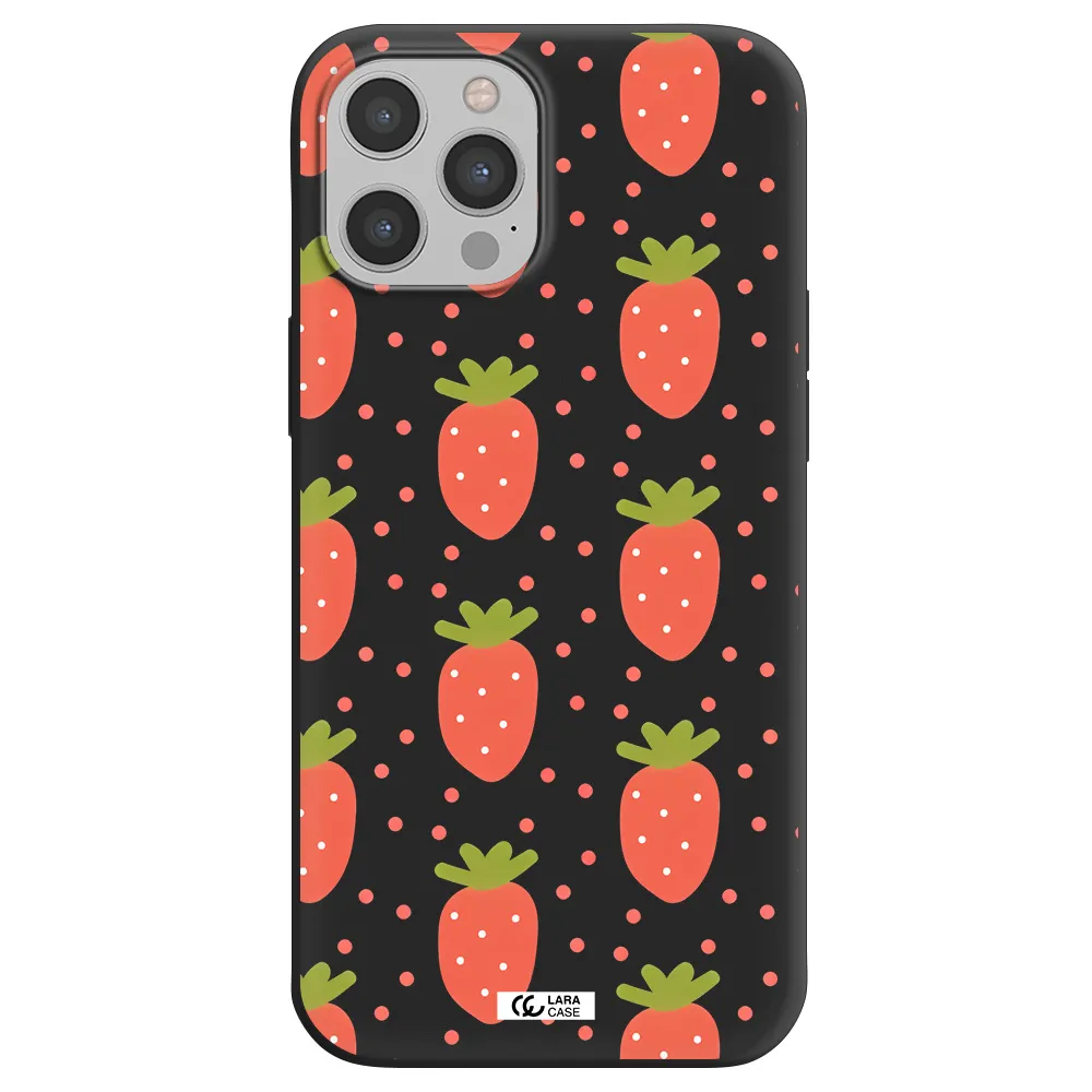 a pattern of strawberries on a white background Apple iPhone 12 pro Silicone black Case