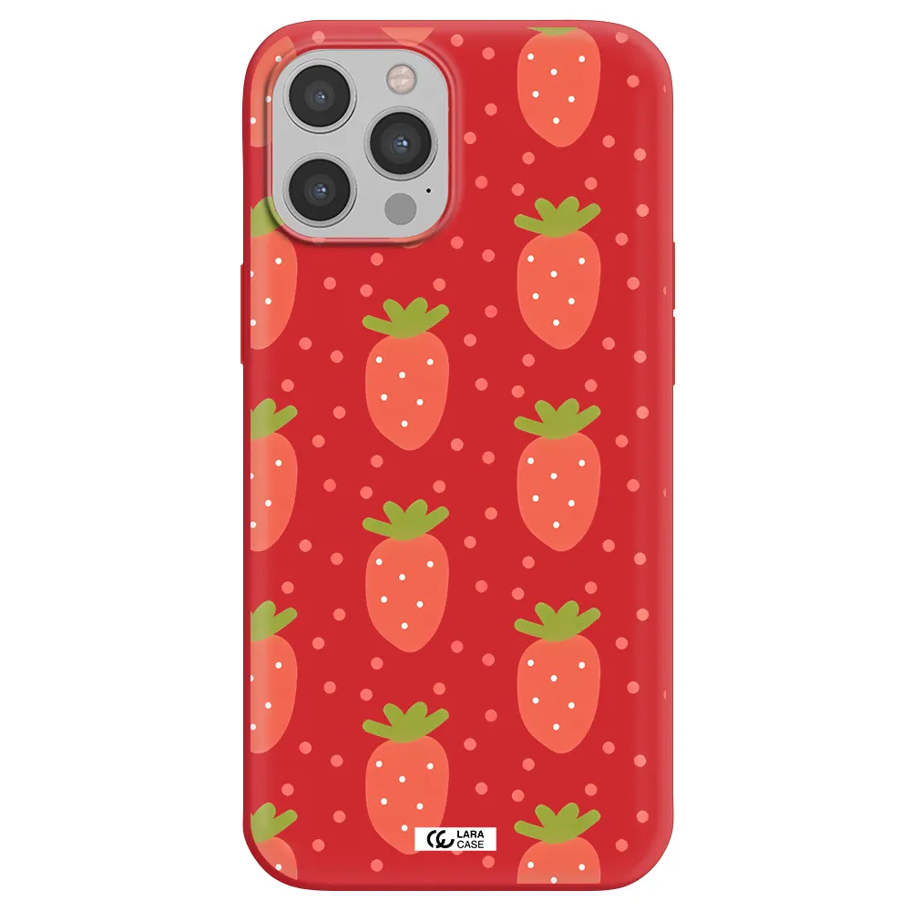 a pattern of strawberries on a white background Apple iPhone 12 pro Silicone Imperial Red Case