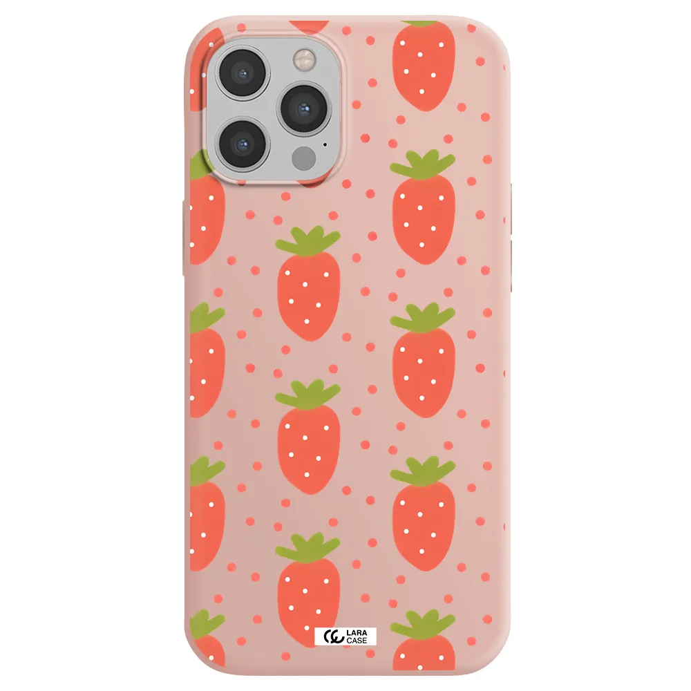 a pattern of strawberries on a white background Apple iPhone 12 pro Silicone pastel pink Case