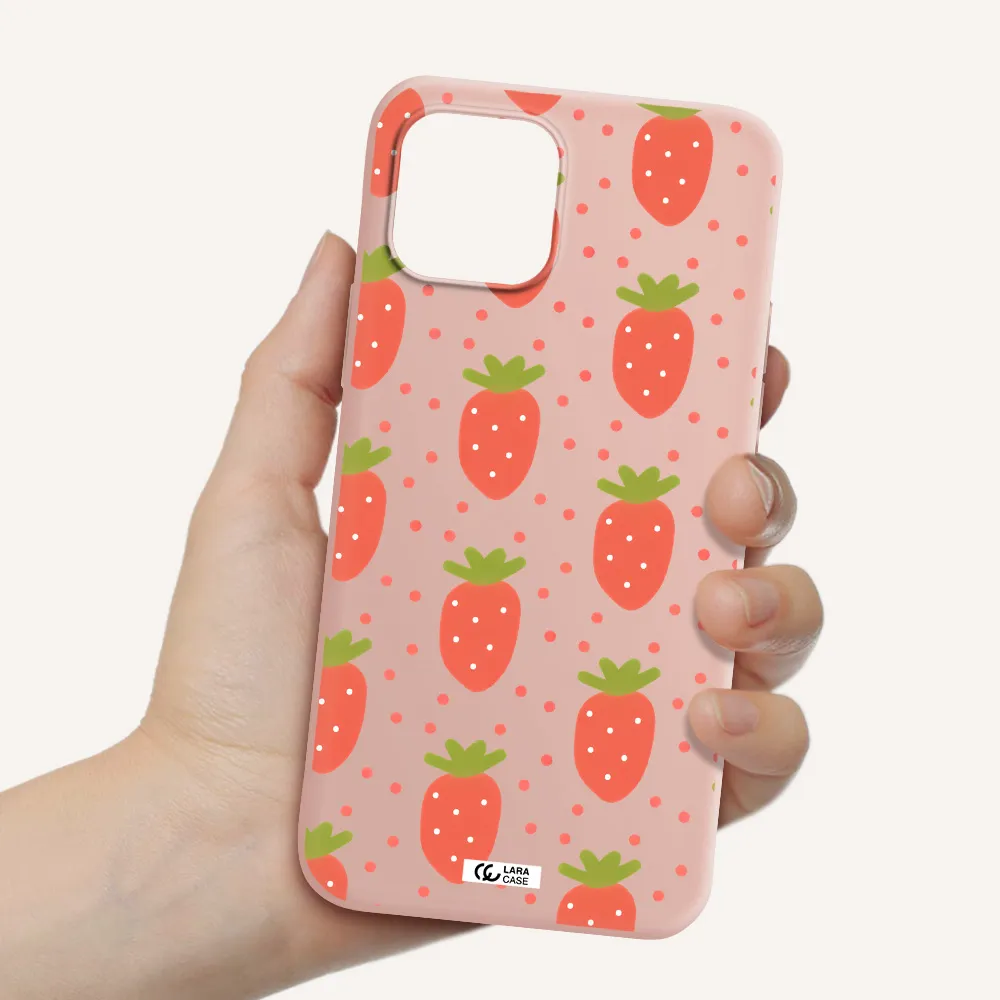 a pattern of strawberries on a white background Apple iPhone 12 Silicone pastel pink Case