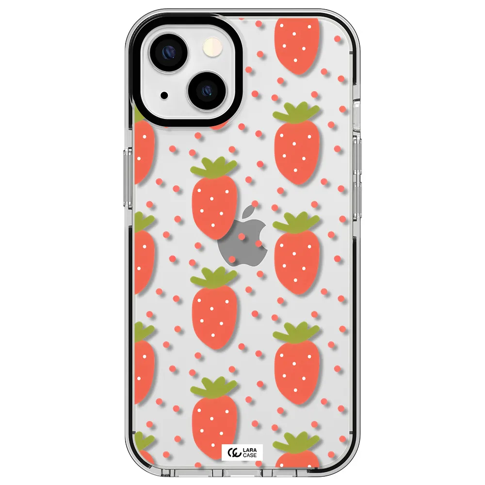 a pattern of strawberries on a white background Apple iPhone 13 impact black border Case